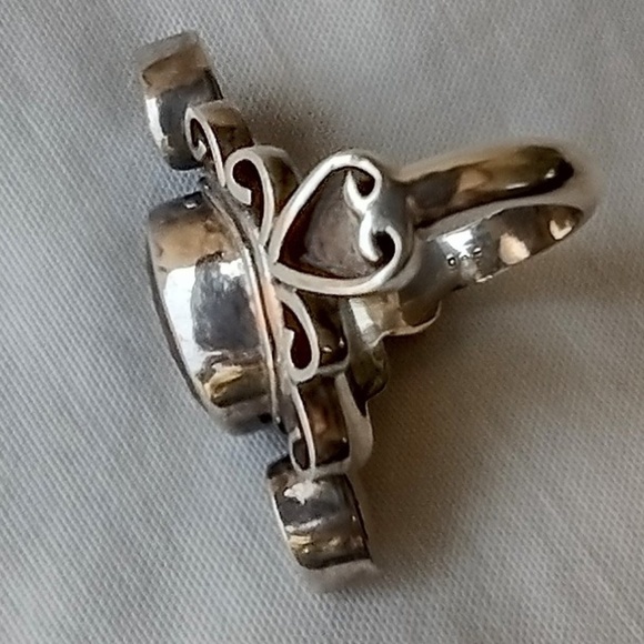 Vintage Chunky Sterling Silver Citrine Bali Style Ring w/ Peridot Accent Size 7 - Picture 5 of 6